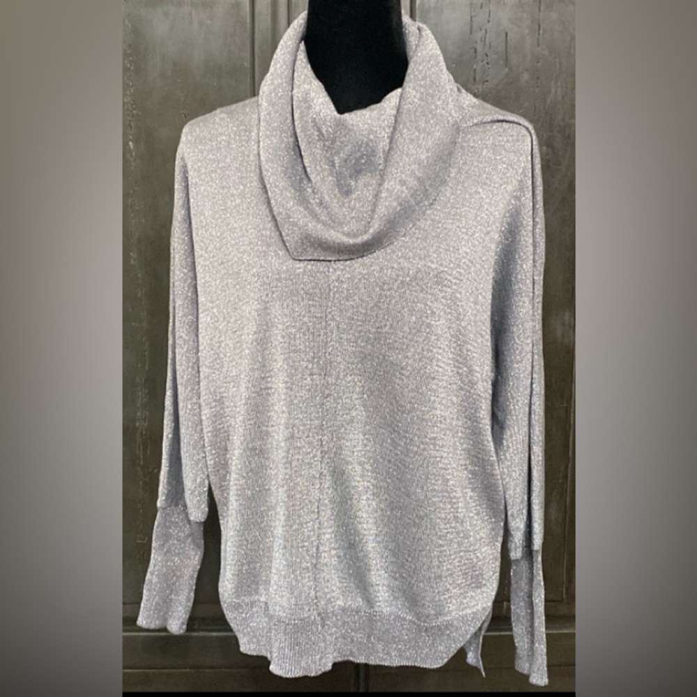 Joseph A graysilver metallic turtleneck OS sweater- Small